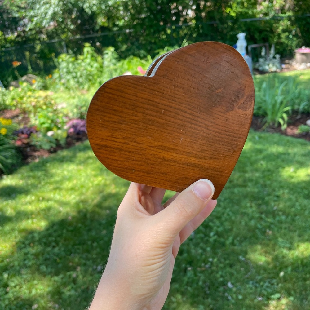 Vintage wooden heart napkin holder + bonus owl votive candle holder
